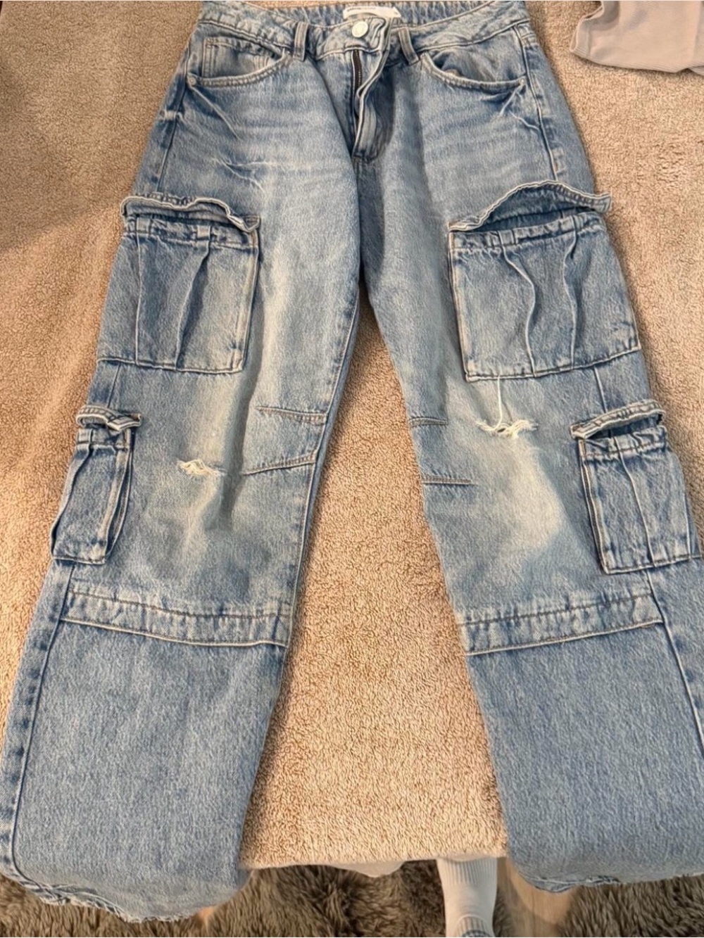 Garage Light Blue Distressed Cargo Jeans